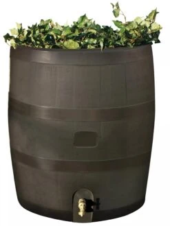 Round Rain Barrel With Planter, 35 Gallons 13 Round Rain Barrel With Planter, 35 Gallons -Yard Tool Store 8612856WALNT 01V tif
